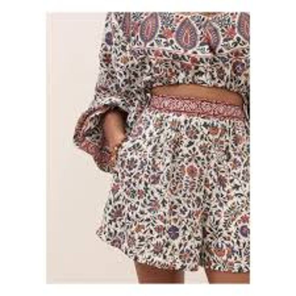 Boteh Women Linen High Rise Shorts Euro Summer Verbena Floral Lightweight Small